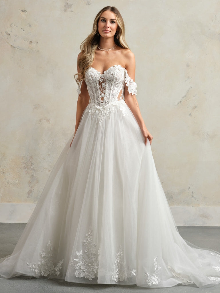 Fashion strapless flowy wedding dress