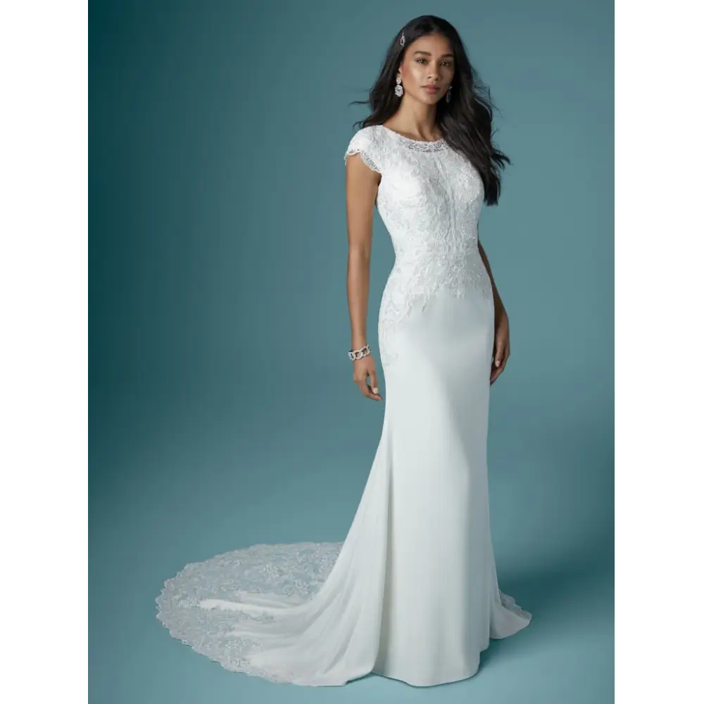 White wedding dress outlet with teal accents