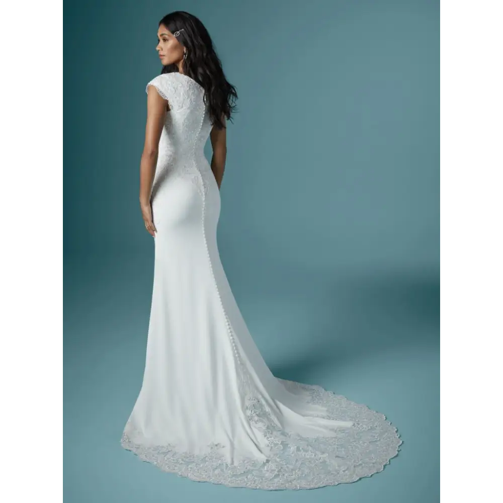 White with Blue Accents Wedding Dress